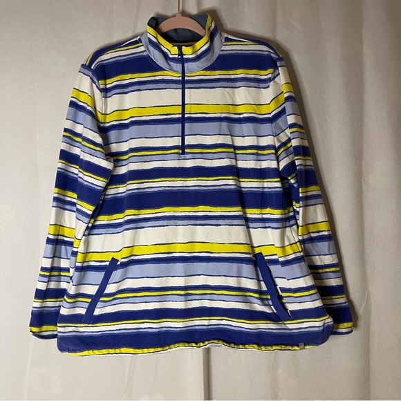 T by Talbots partial zip yellow blue white top with pockets. XL - Picture 1 of 7
